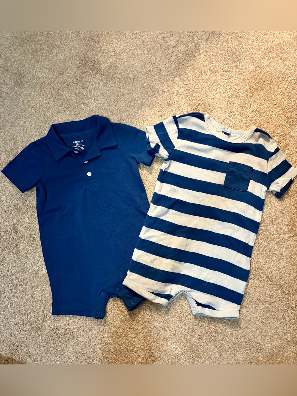 Carter's Navy Polo Romper & Navy-White Striped Romper
